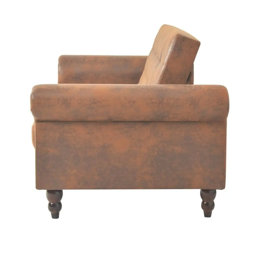 Convertible 2-Seater Sofa with Armrests Artificial Suede Brown 245584