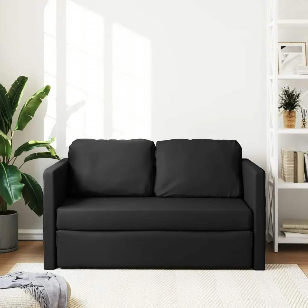 Floor Sofa Bed 2-in-1 Black 112x174x55 cm Faux Leather 353973