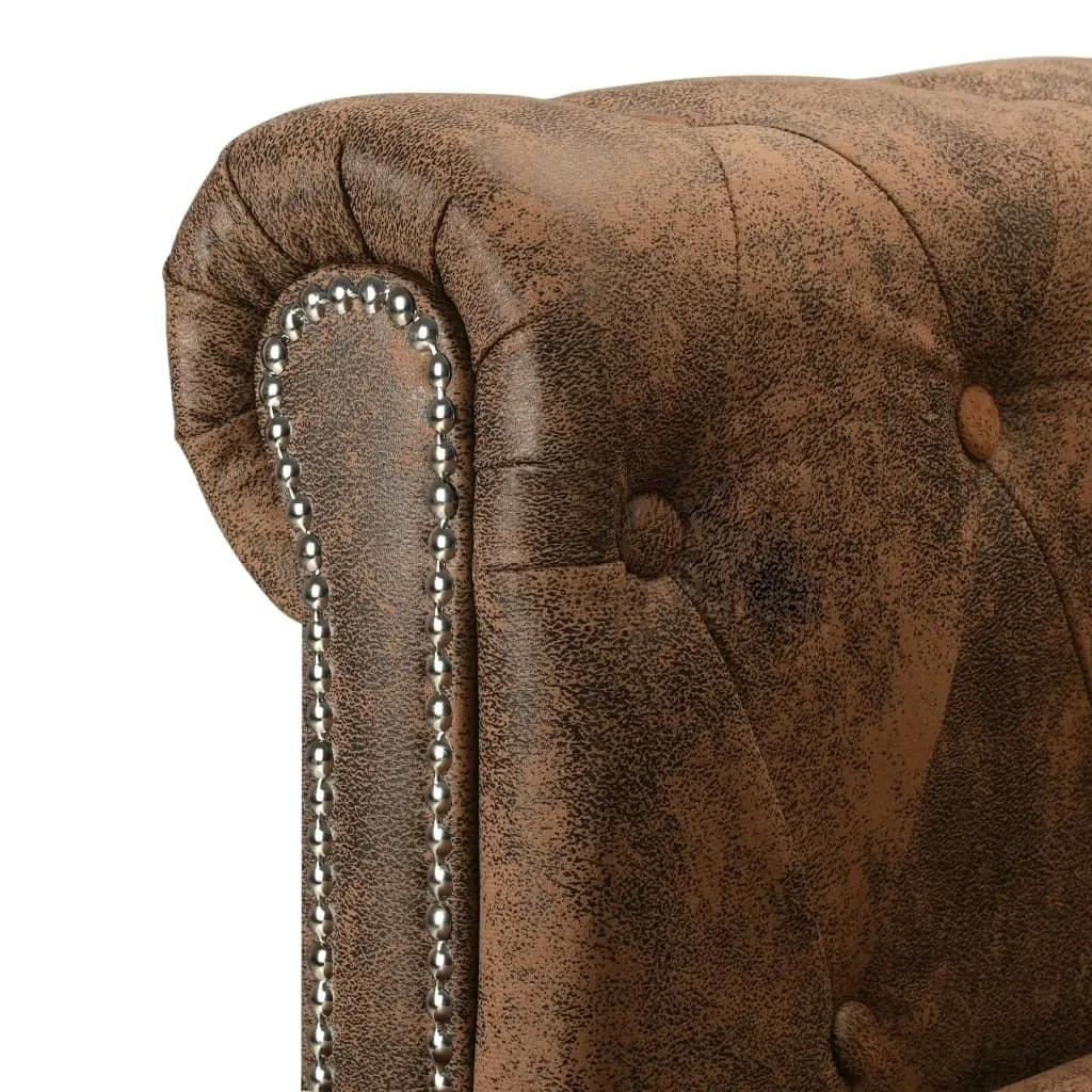 L-shaped Chesterfield Sofa Artificial Suede Leather Brown 245535