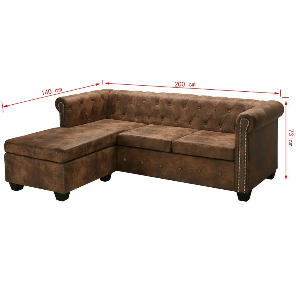 L-shaped Chesterfield Sofa Artificial Suede Leather Brown 245535