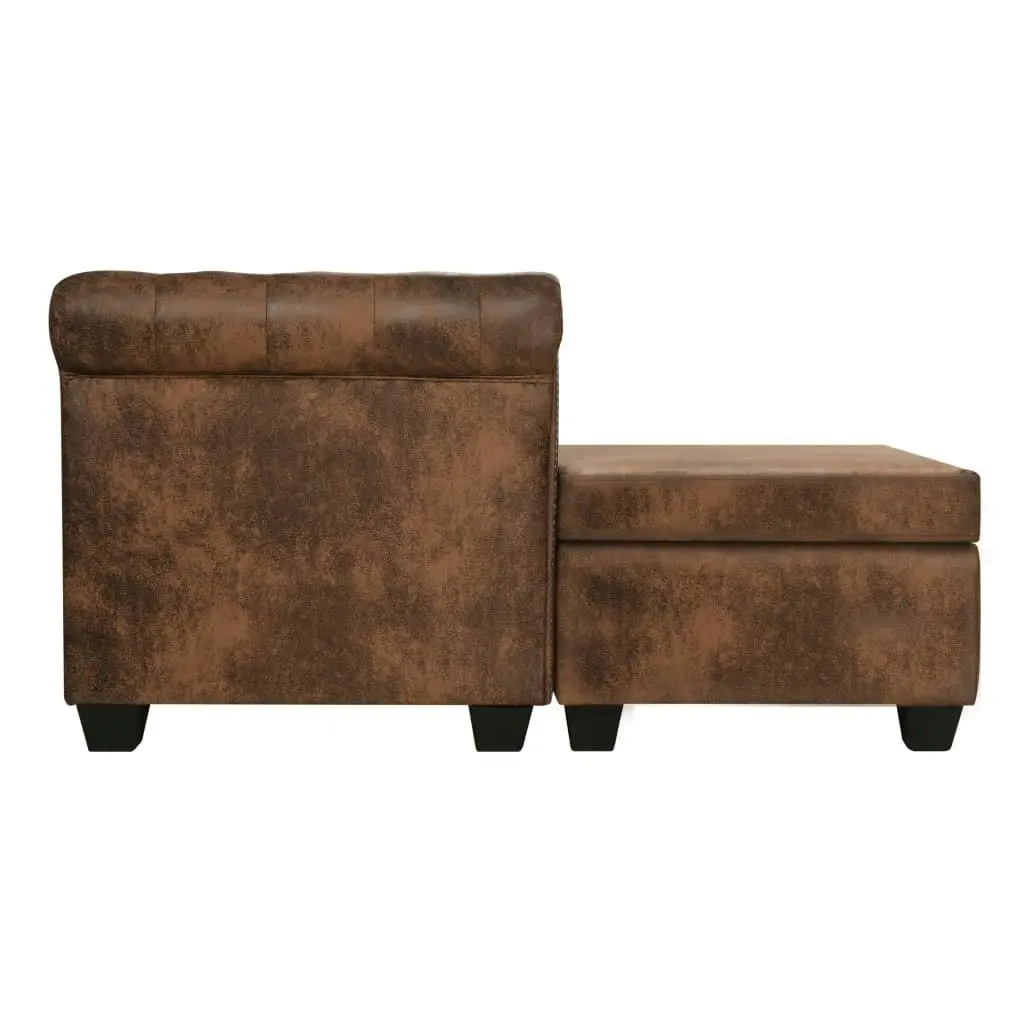 L-shaped Chesterfield Sofa Artificial Suede Leather Brown 245535