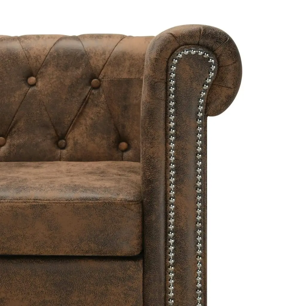 L-shaped Chesterfield Sofa Artificial Suede Leather Brown 245535