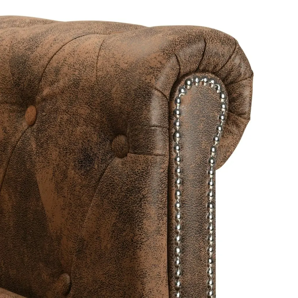 L-shaped Chesterfield Sofa Artificial Suede Leather Brown 275223