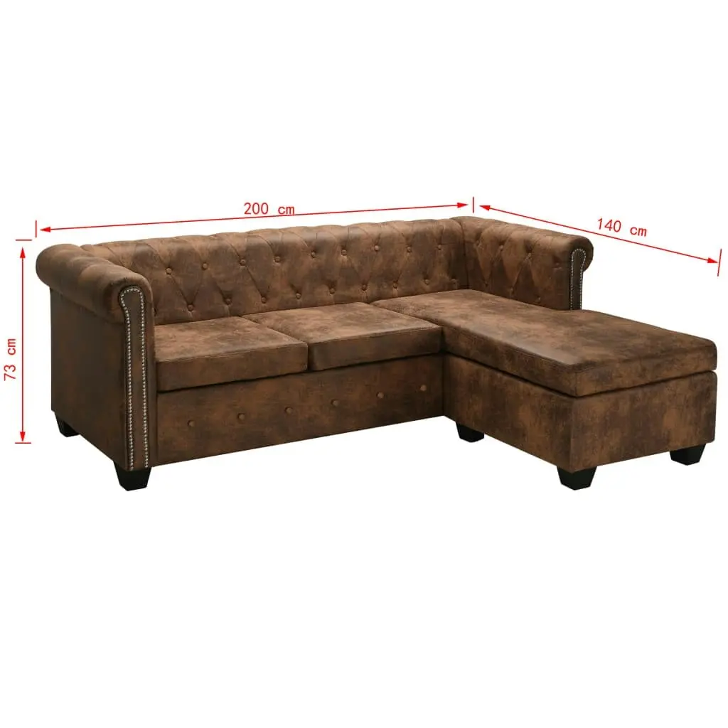 L-shaped Chesterfield Sofa Artificial Suede Leather Brown 275223