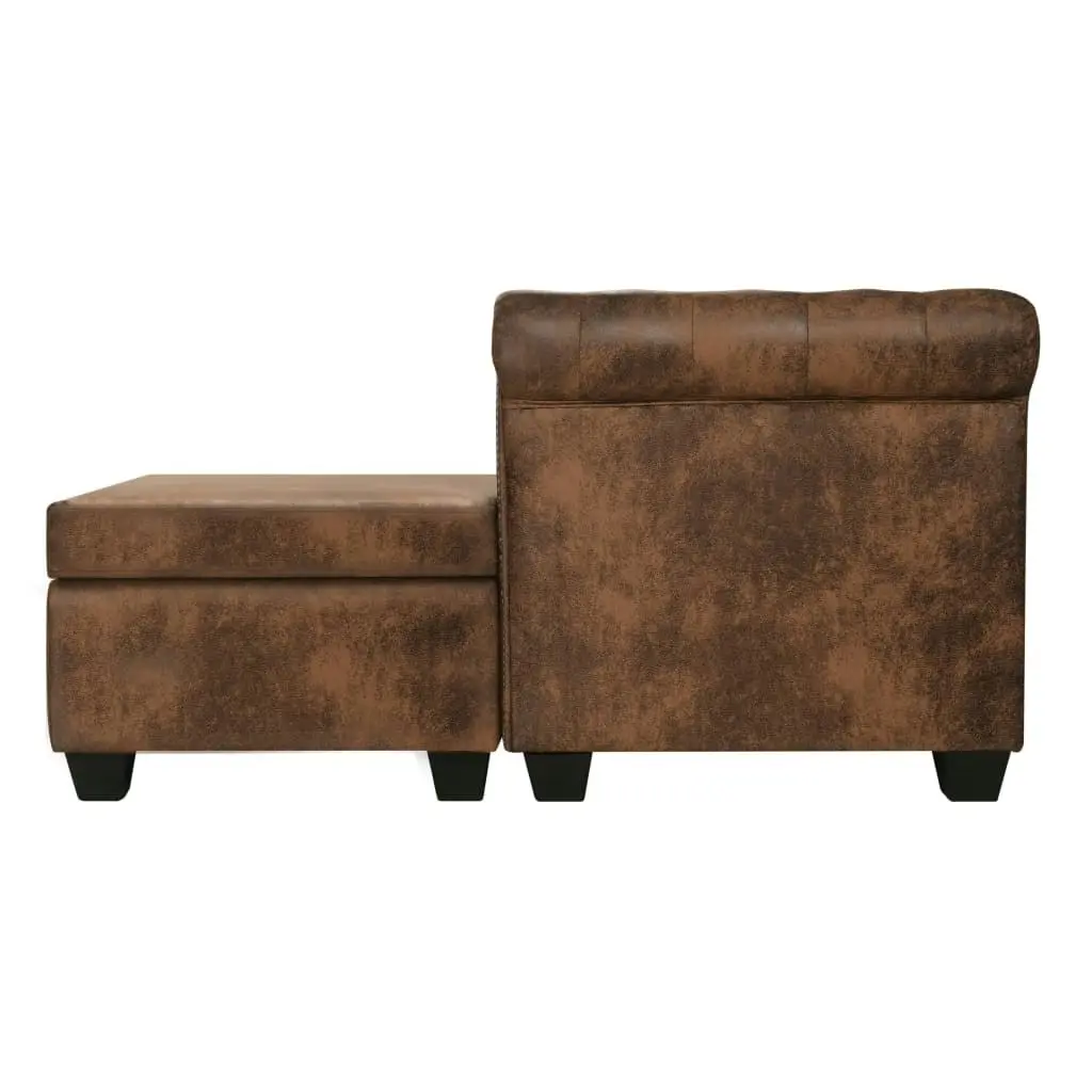 L-shaped Chesterfield Sofa Artificial Suede Leather Brown 275223