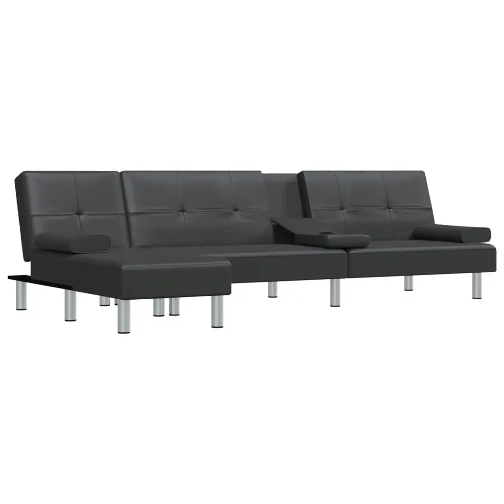 L-shaped Sofa Bed Black 255x140x70 cm Faux Leather 3157265