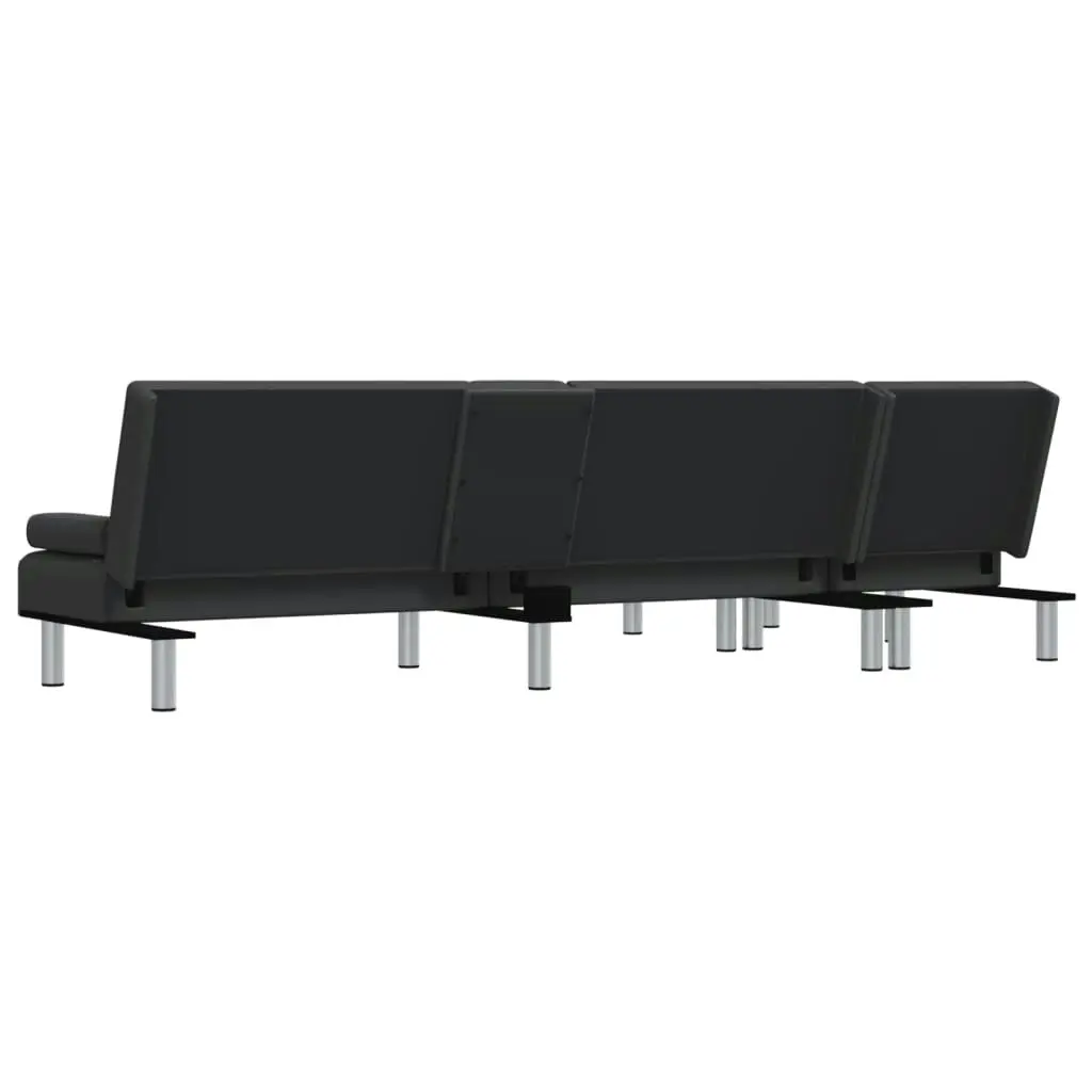 L-shaped Sofa Bed Black 255x140x70 cm Faux Leather 3157265