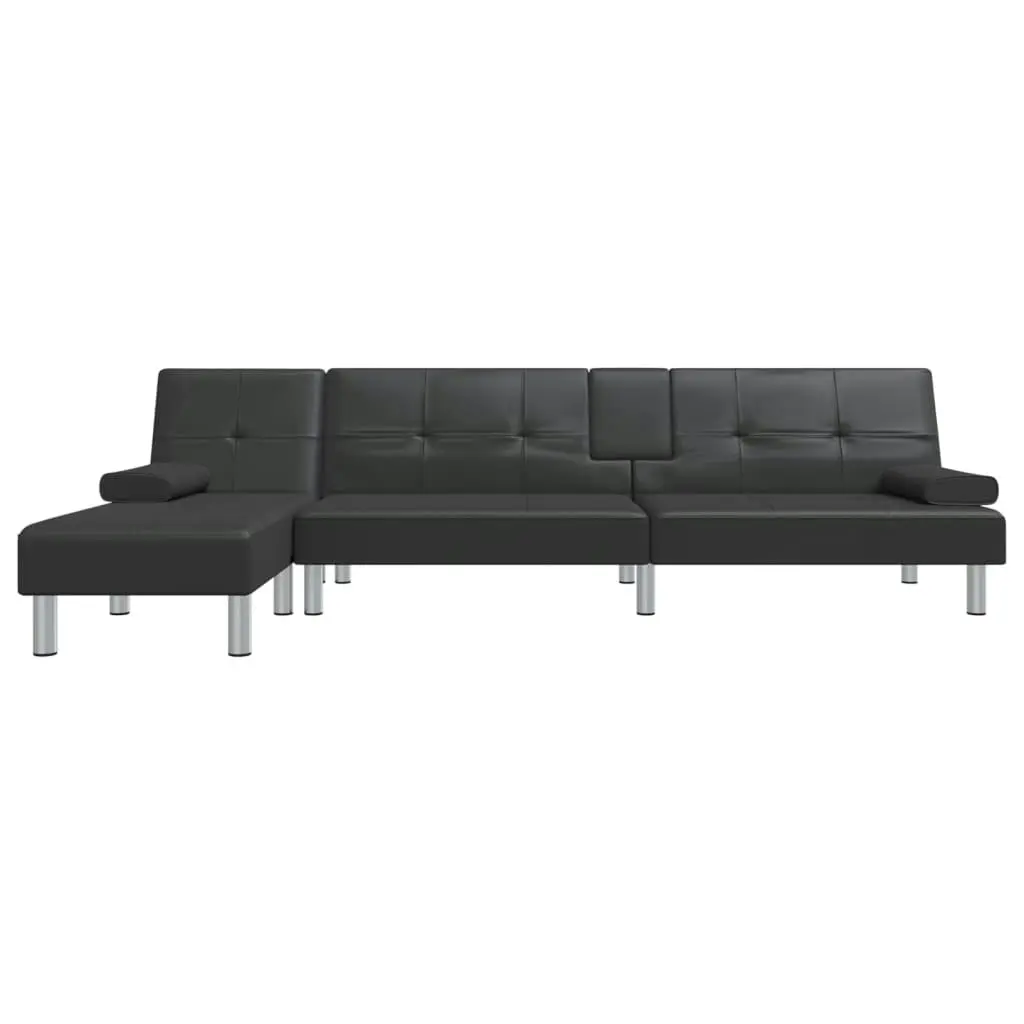 L-shaped Sofa Bed Black 255x140x70 cm Faux Leather 3157265