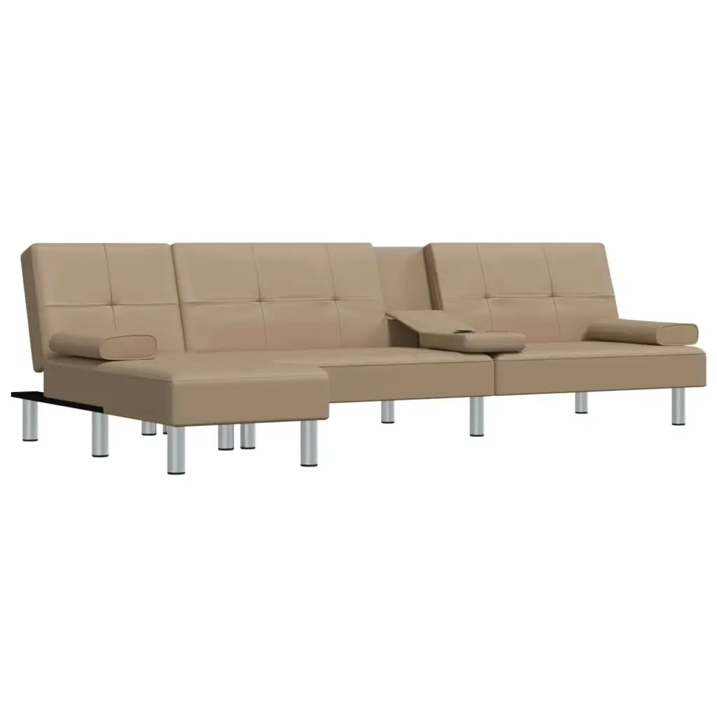 L-shaped Sofa Bed Cappuccino 255x140x70 cm Faux Leather 3157268