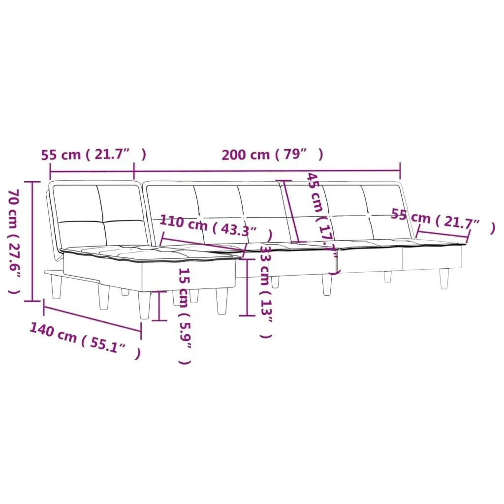 L-shaped Sofa Bed Dark Grey 255x140x70 cm Fabric 3157257