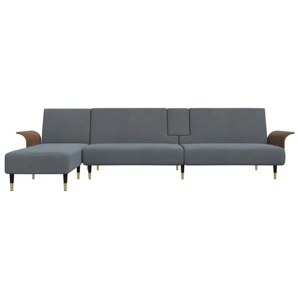 L-shaped Sofa Bed Dark Grey 279x140x70 cm Velvet 3157216