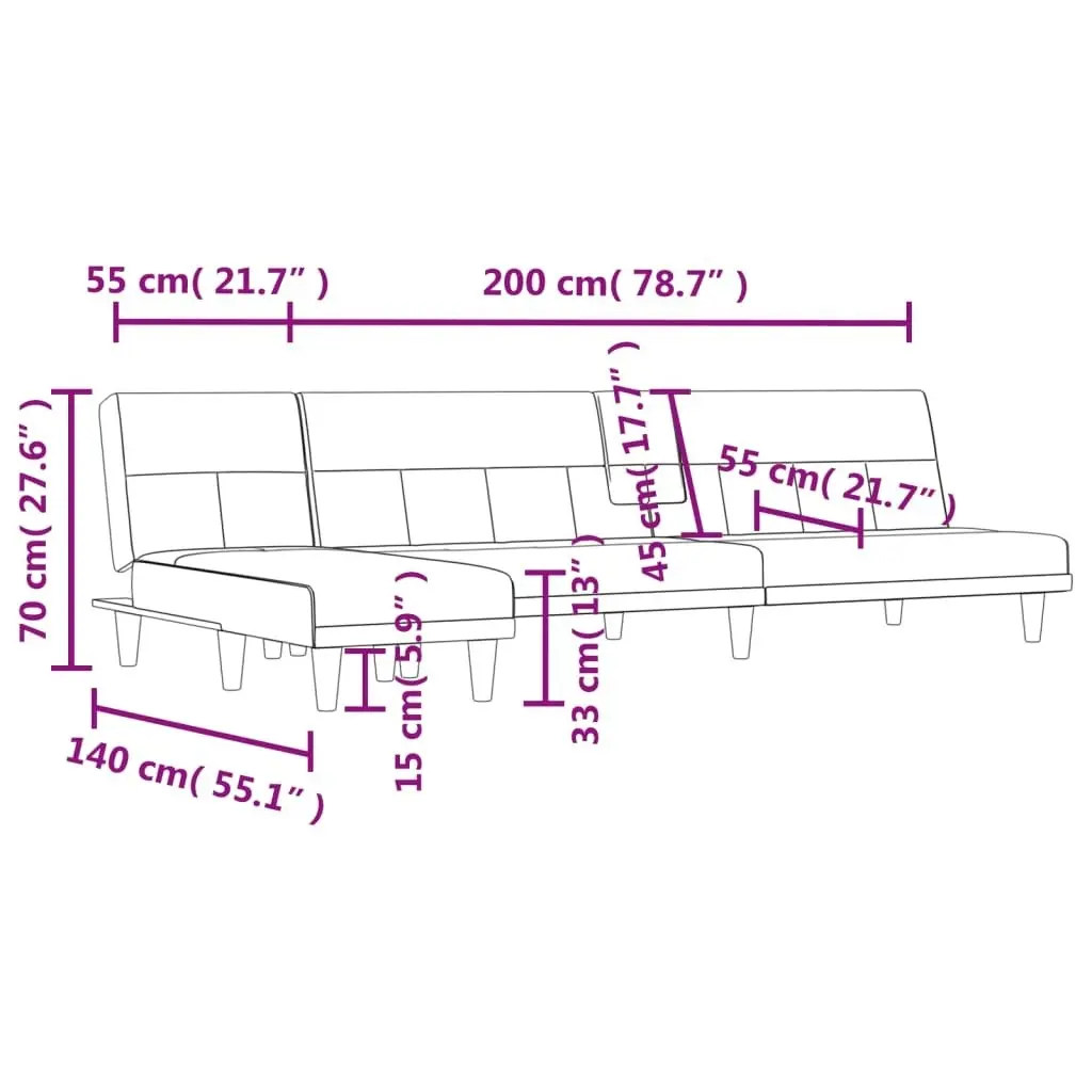 L-shaped Sofa Bed Black 255x140x70 cm Fabric 3157228