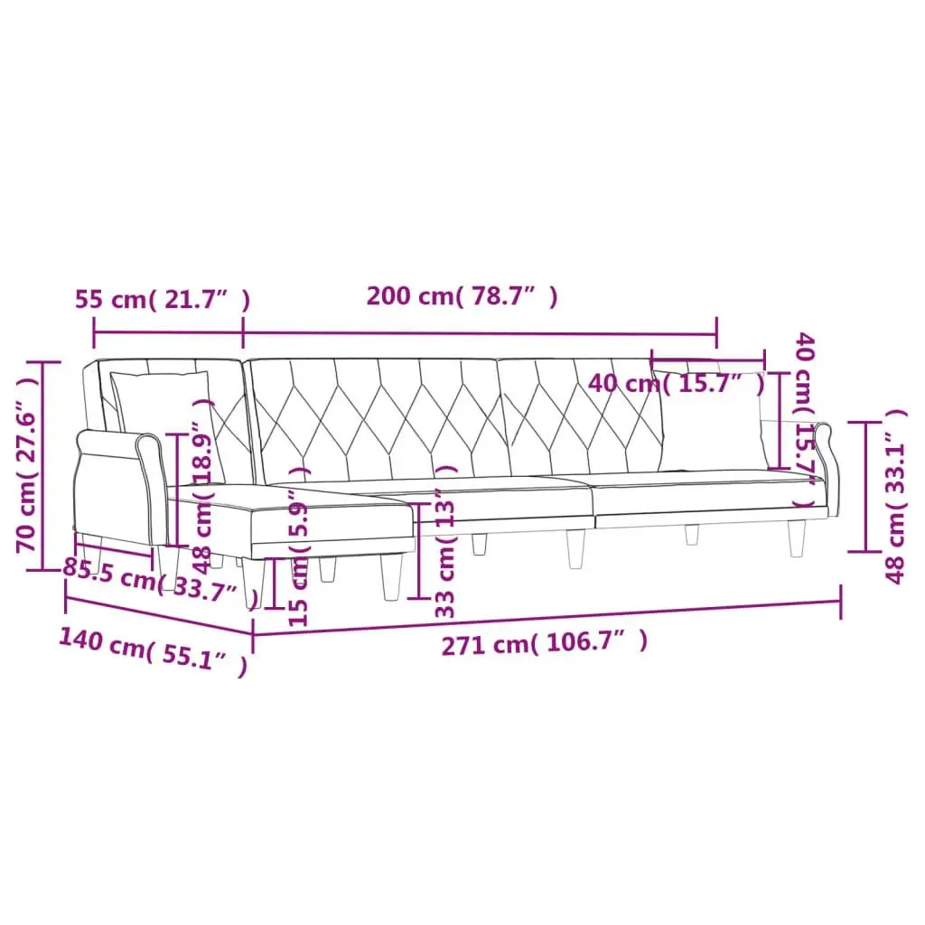 L-shaped Sofa Bed Dark Grey 271x140x70 cm Velvet 3157277