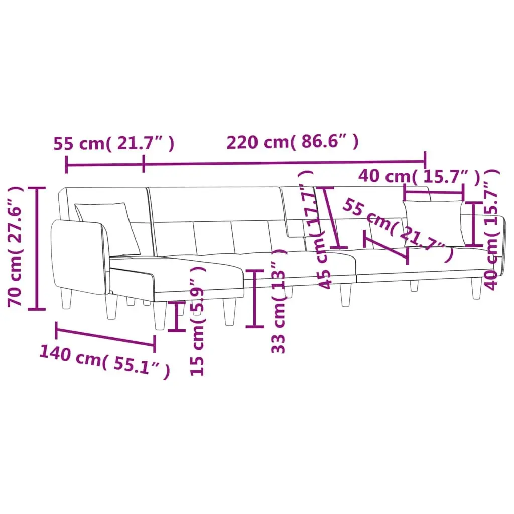 L-shaped Sofa Bed Dark Grey 275x140x70 cm Fabric 3157230