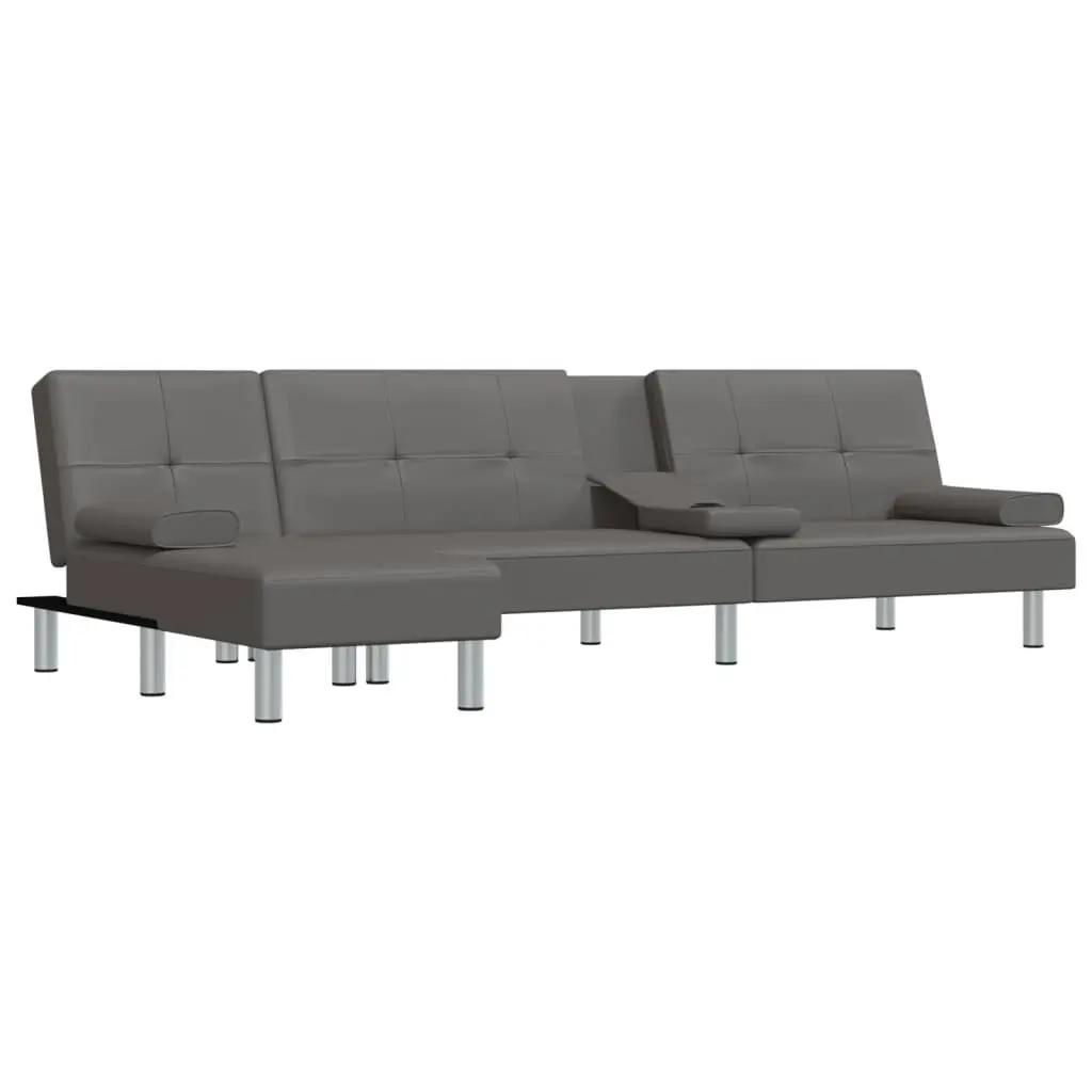 L-shaped Sofa Bed Grey 255x140x70 cm Faux Leather 3157267