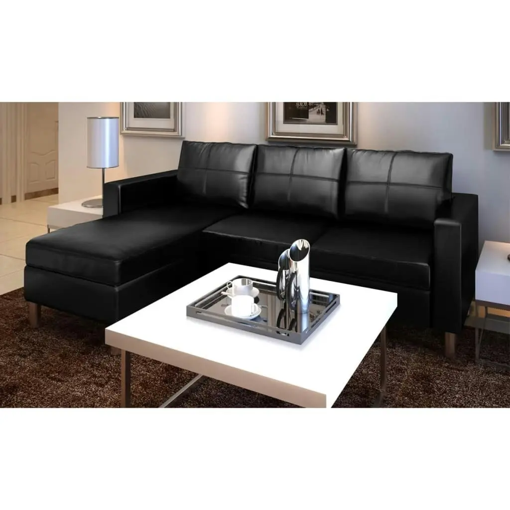 Sectional Sofa 3-Seater Artificial Leather Black 241979