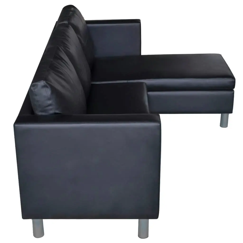 Sectional Sofa 3-Seater Artificial Leather Black 241979