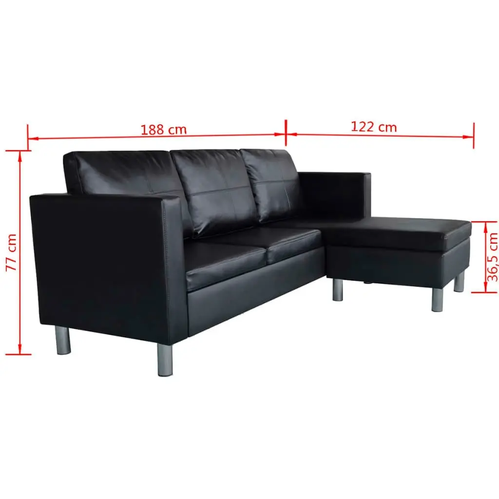 Sectional Sofa 3-Seater Artificial Leather Black 241979