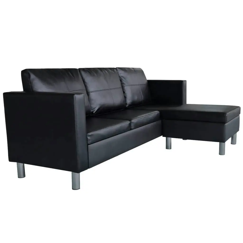 Sectional Sofa 3-Seater Artificial Leather Black 241979