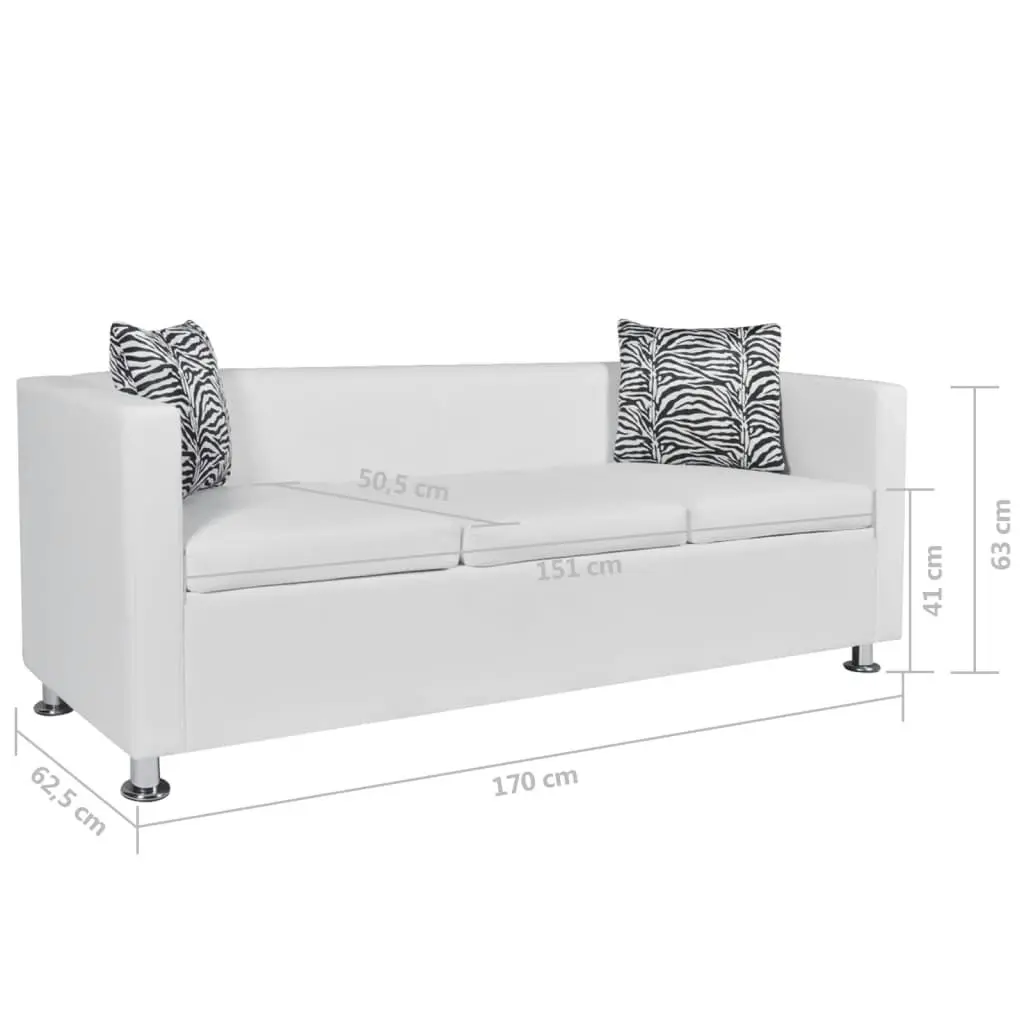 Sofa 3-Seater Artificial Leather White 242211