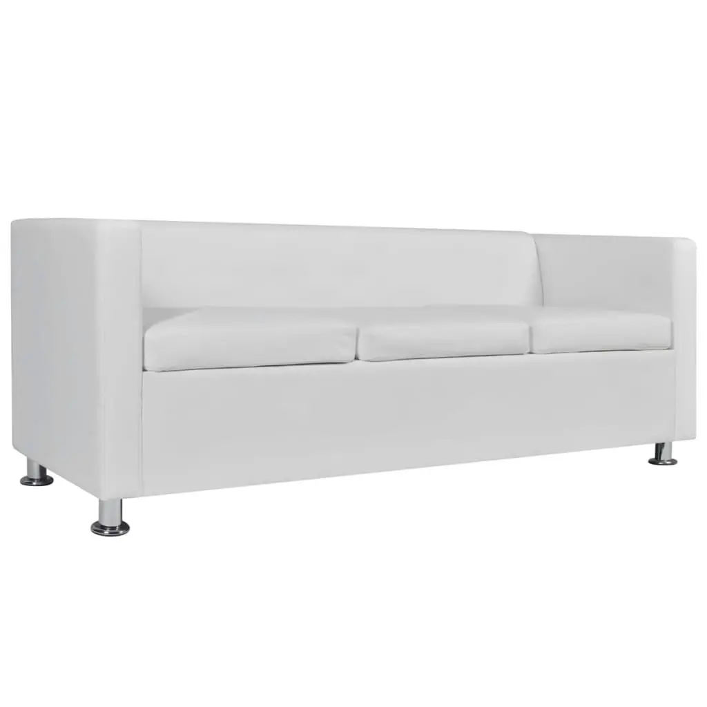 Sofa 3-Seater Artificial Leather White 242211