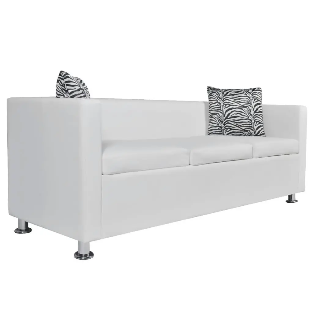 Sofa 3-Seater Artificial Leather White 242211