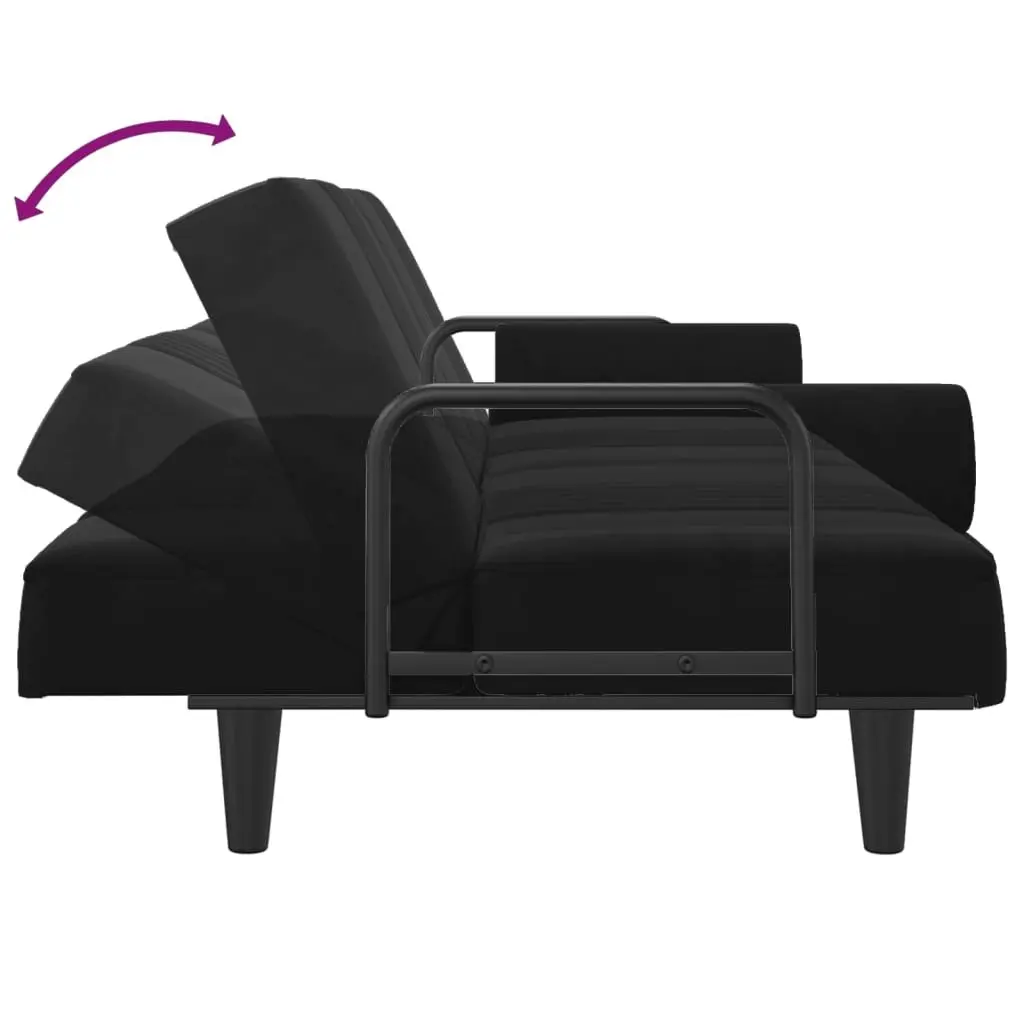 Sofa Bed with Armrests Black Velvet 351898