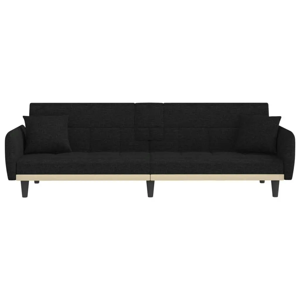 Sofa Bed with Cup Holders Black Fabric 351871