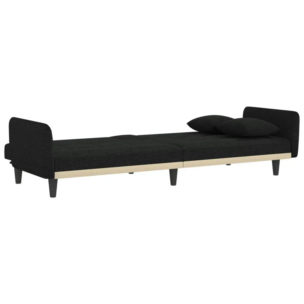 Sofa Bed with Cup Holders Black Fabric 351871