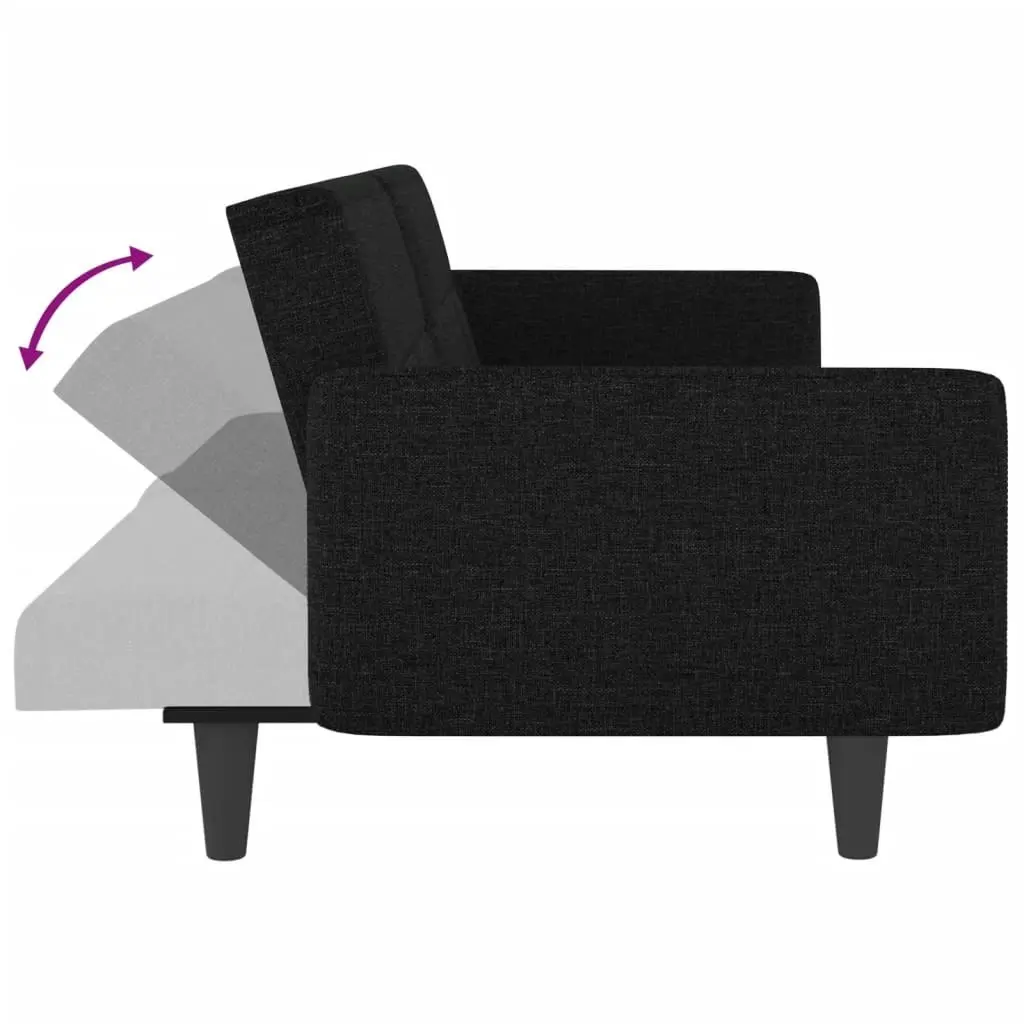 Sofa Bed with Cup Holders Black Fabric 351871