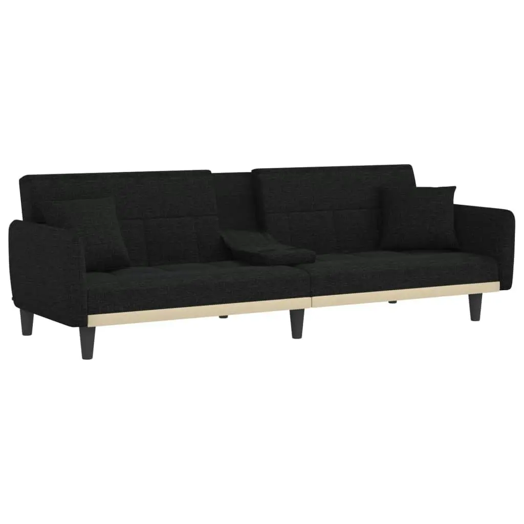 Sofa Bed with Cup Holders Black Fabric 351871