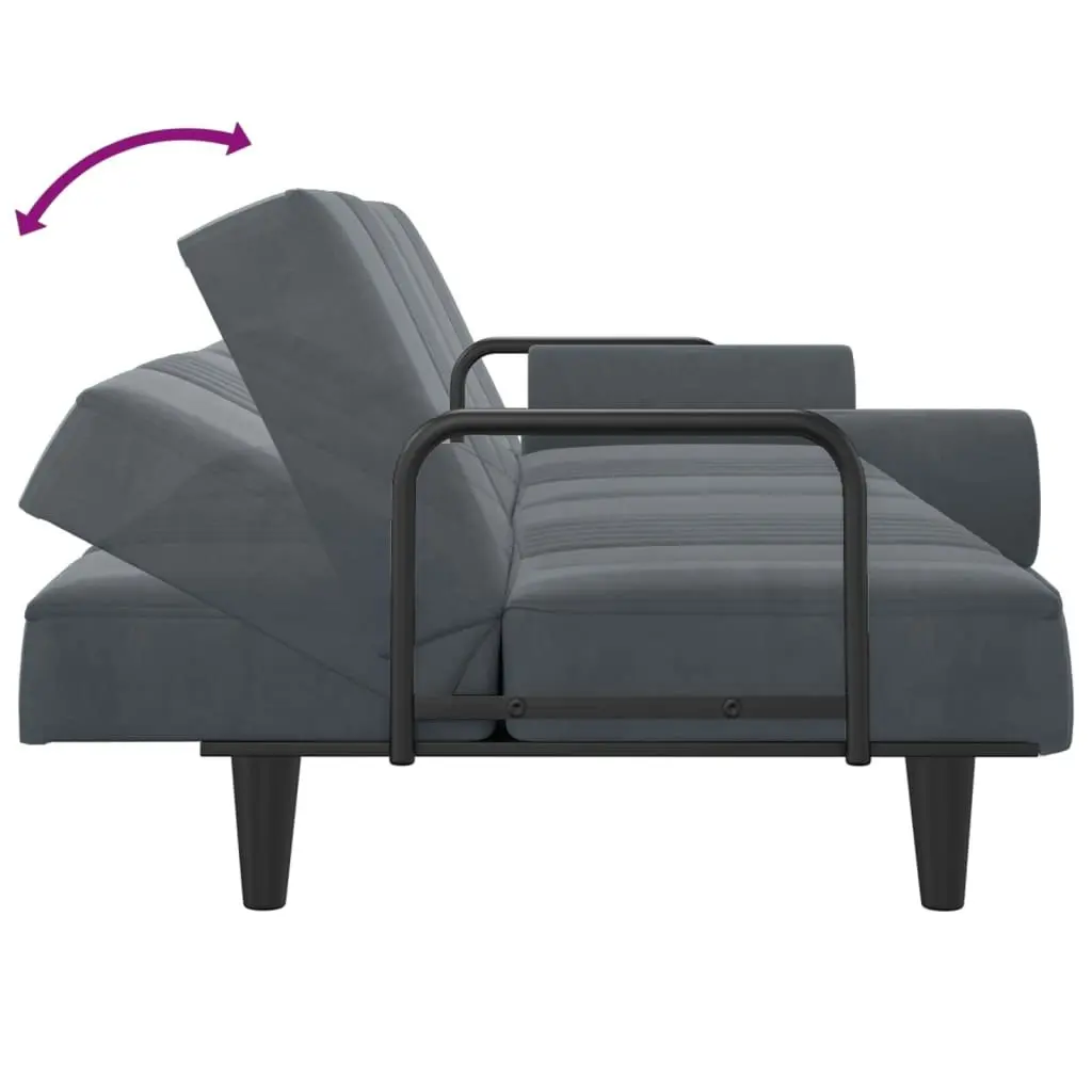 Sofa Bed with Armrests Dark Grey Velvet 351895