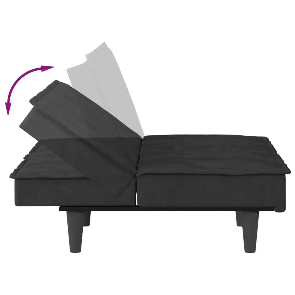 Sofa Bed with Cup Holders Black Velvet 351924