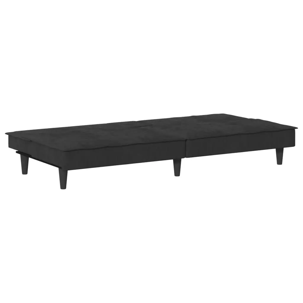 Sofa Bed with Cup Holders Black Velvet 351924