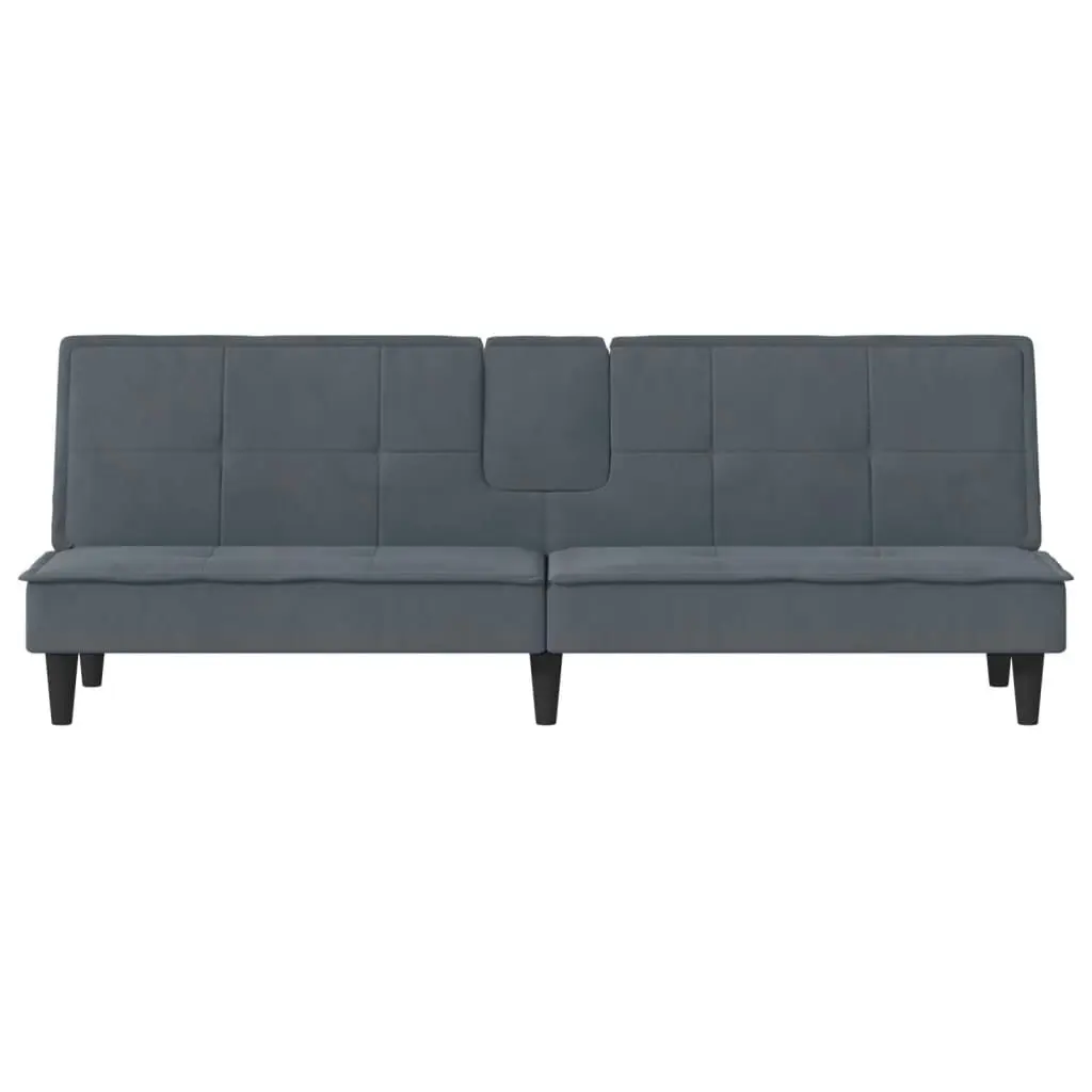 Sofa Bed with Cup Holders Dark Grey Velvet 351921