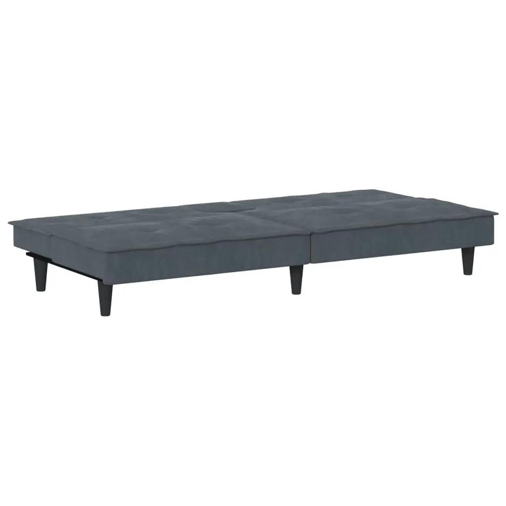 Sofa Bed with Cup Holders Dark Grey Velvet 351921