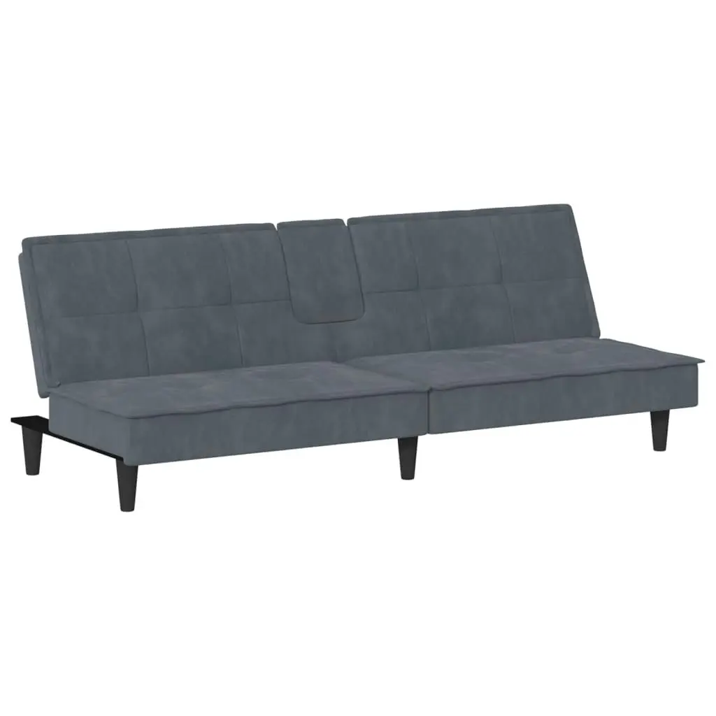 Sofa Bed with Cup Holders Dark Grey Velvet 351921