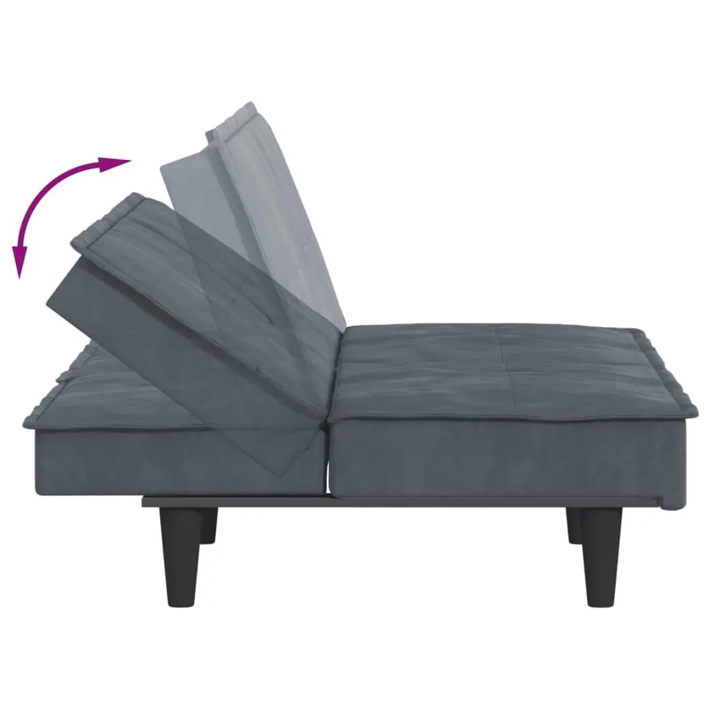 Sofa Bed with Cup Holders Dark Grey Velvet 351921