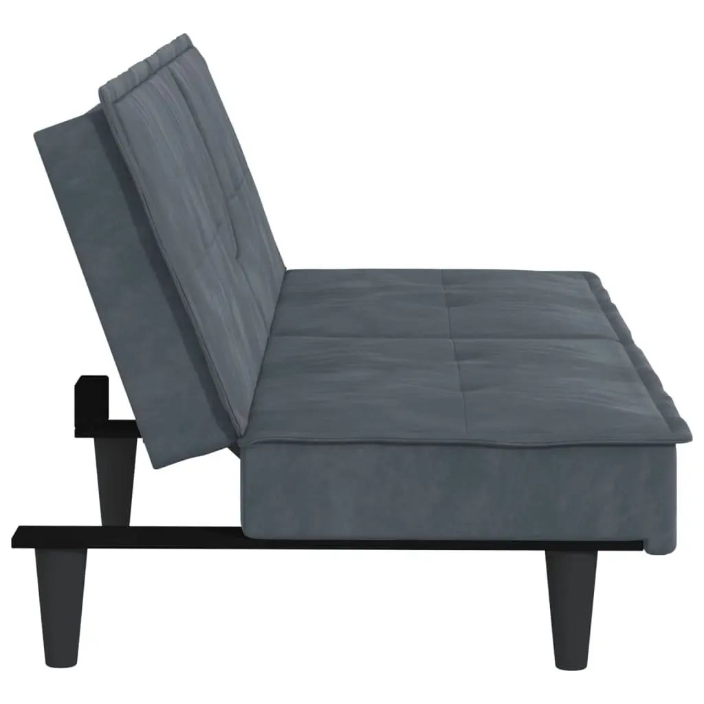 Sofa Bed with Cup Holders Dark Grey Velvet 351921