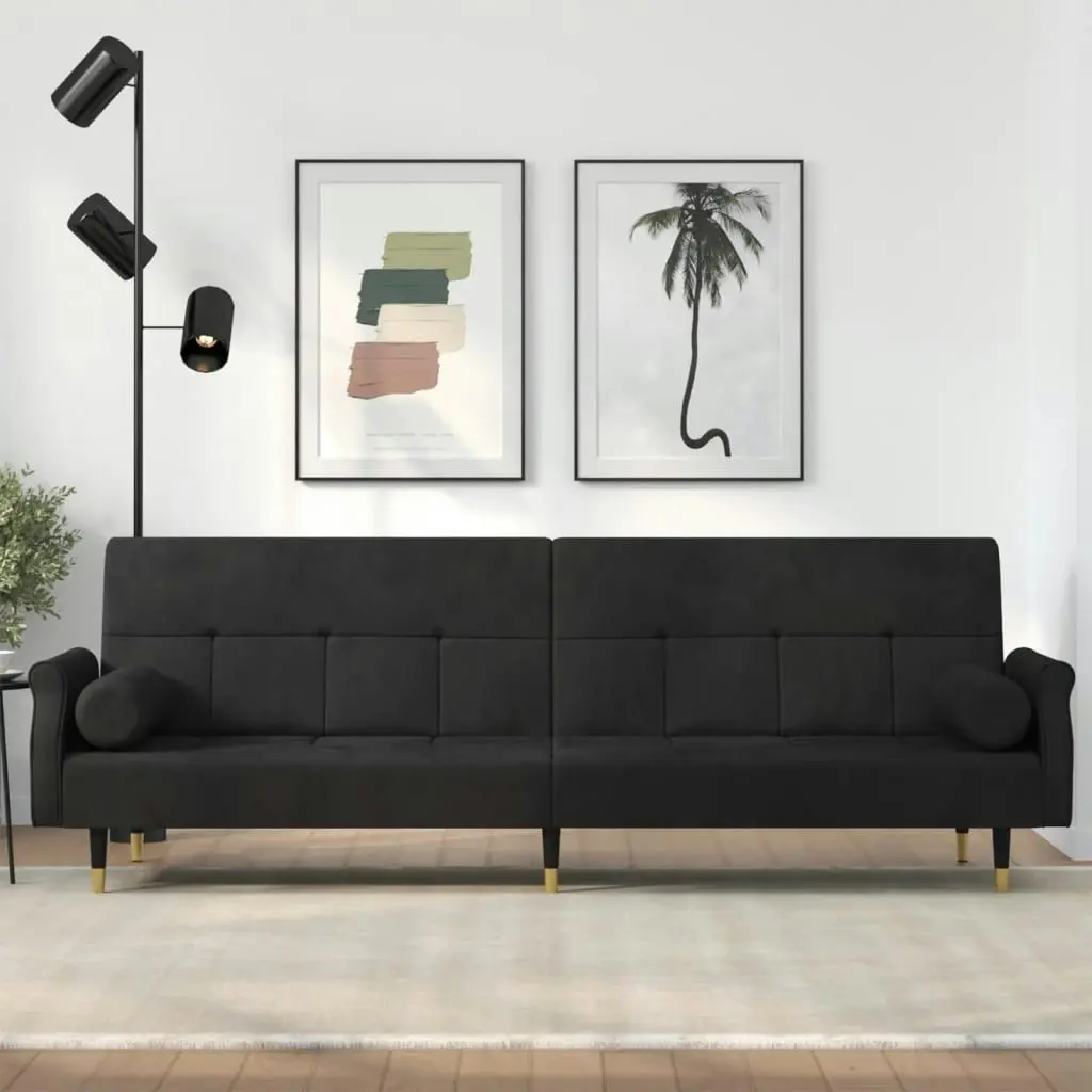 Sofa Bed with Cushions Black Velvet 351861