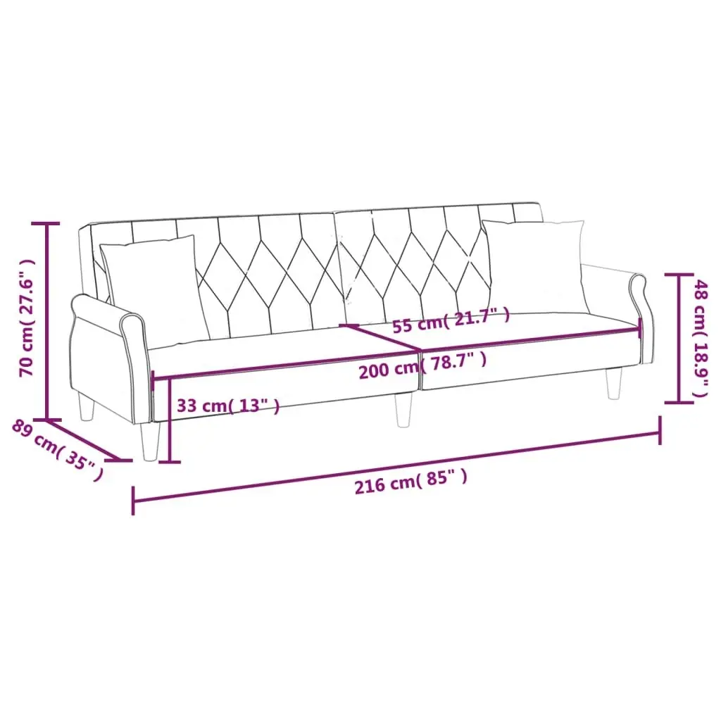 Sofa Bed with Armrests Dark Grey Velvet 351945