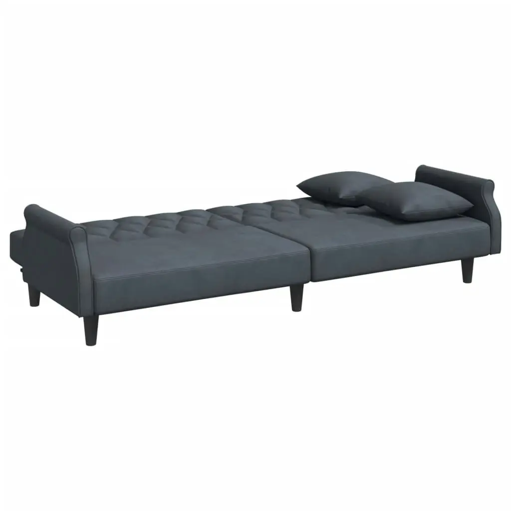 Sofa Bed with Armrests Dark Grey Velvet 351945