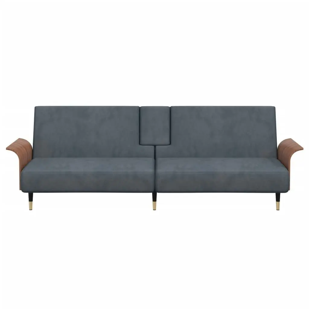 Sofa Bed with Cup Holders Dark Grey Velvet 351851