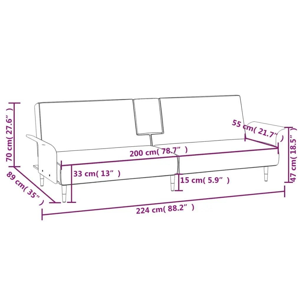 Sofa Bed with Cup Holders Dark Grey Velvet 351851