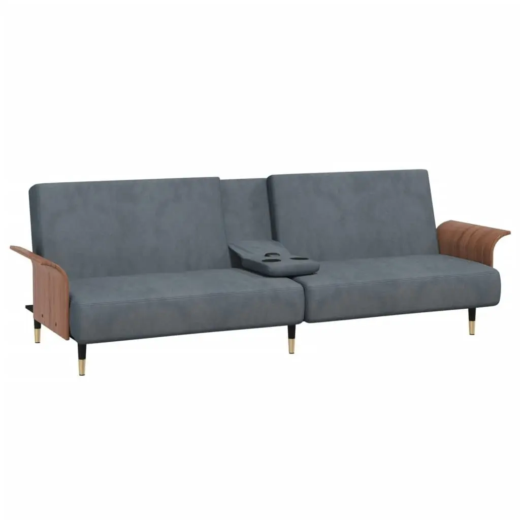 Sofa Bed with Cup Holders Dark Grey Velvet 351851