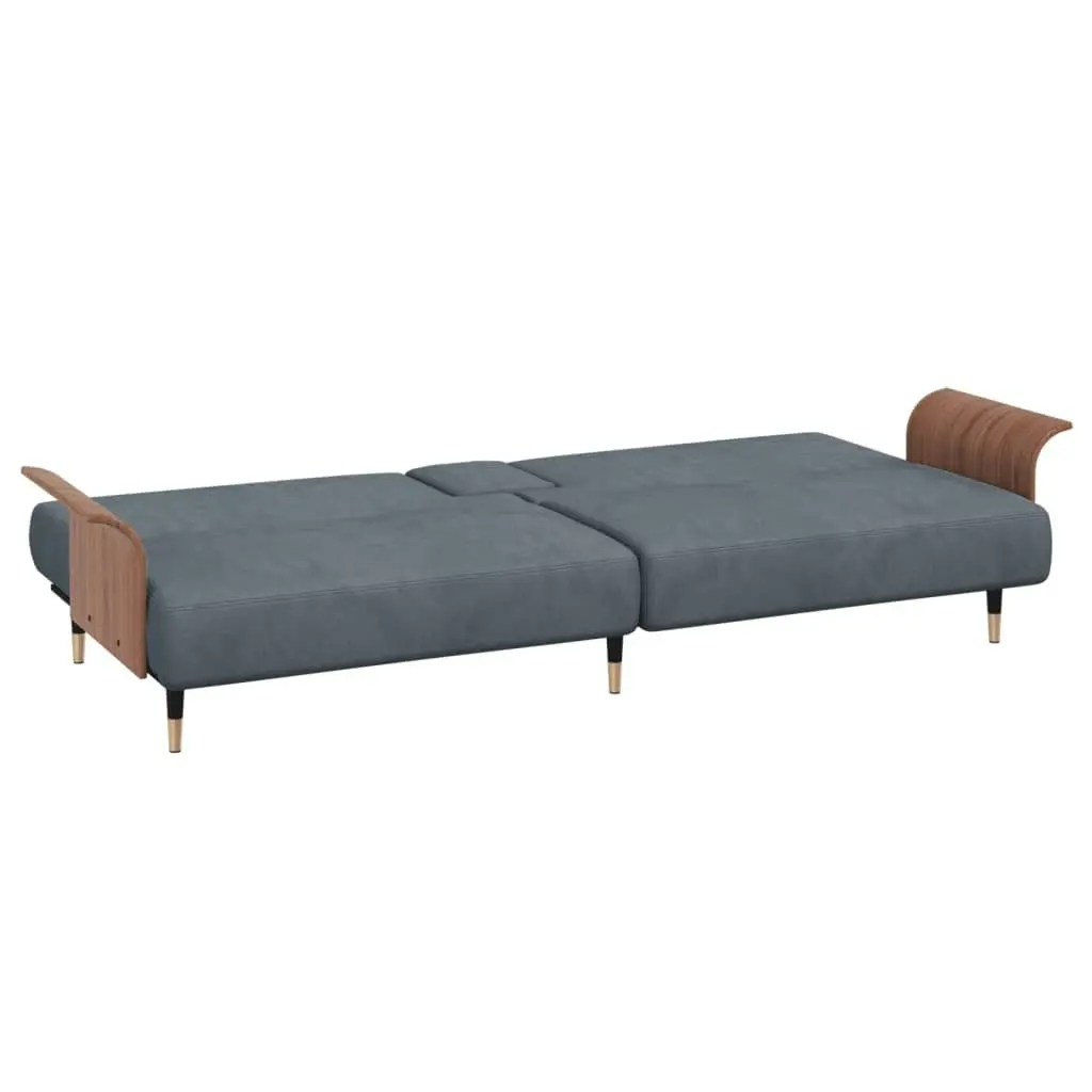 Sofa Bed with Cup Holders Dark Grey Velvet 351851