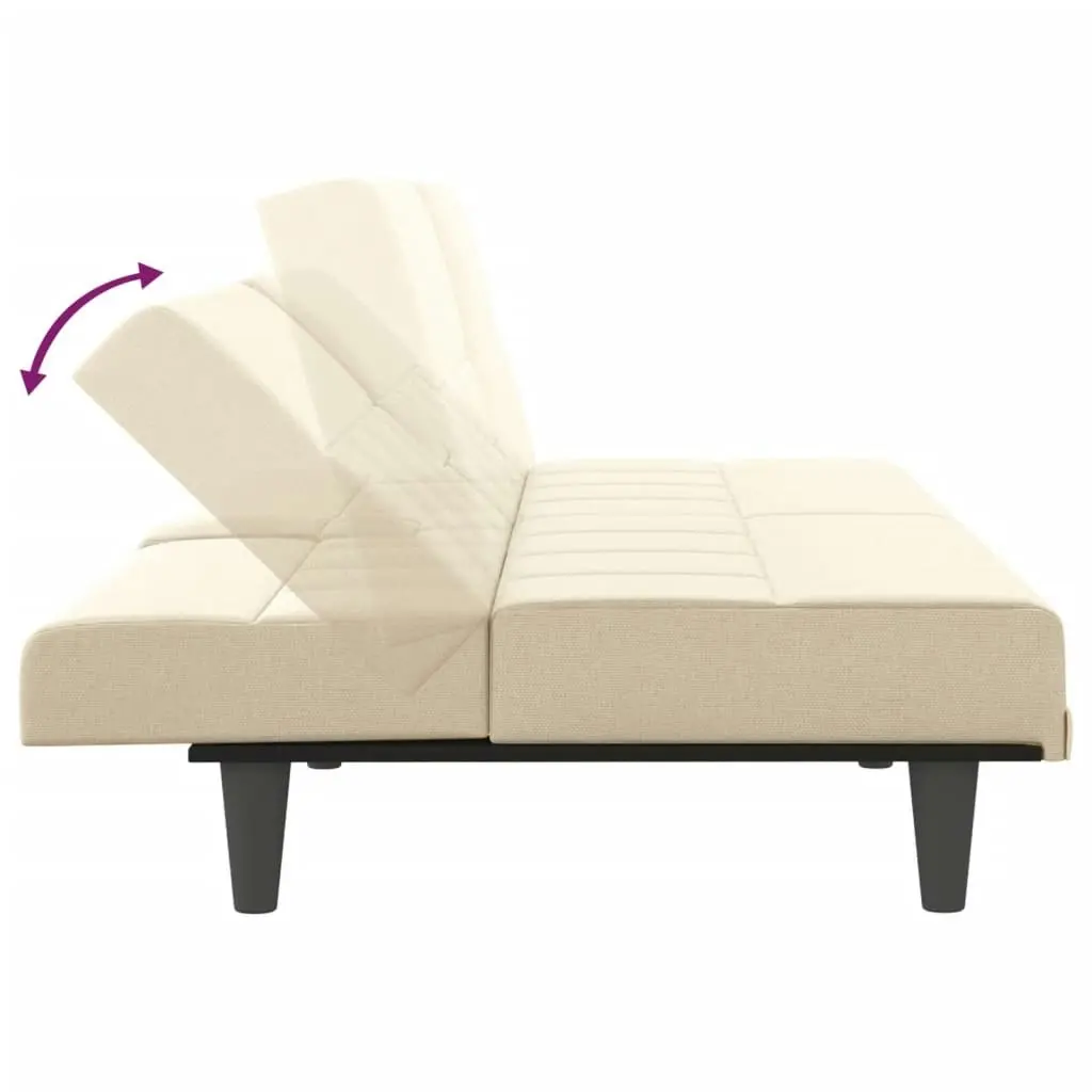 Sofa Bed with Cup Holders Cream Fabric 351866