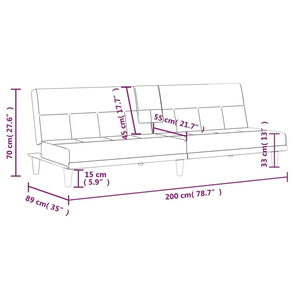 Sofa Bed with Cup Holders Cream Fabric 351866