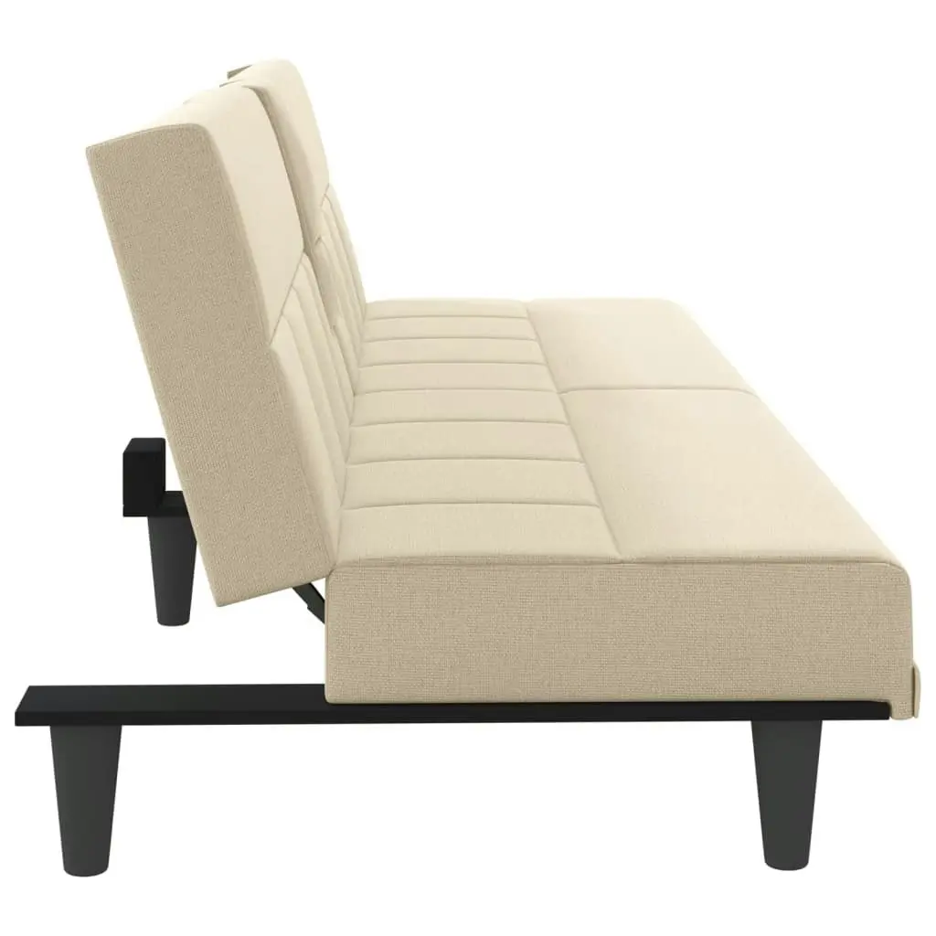 Sofa Bed with Cup Holders Cream Fabric 351866