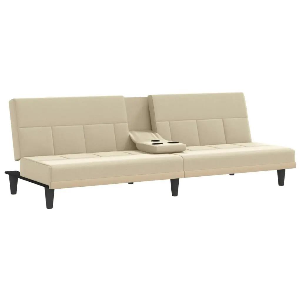 Sofa Bed with Cup Holders Cream Fabric 351866